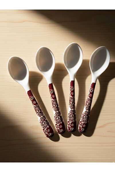 Bisbell 7.5-Inch Melamine Dessert Spoon - Red Lianas Floral Print, Long Handle Tableware, BB1731