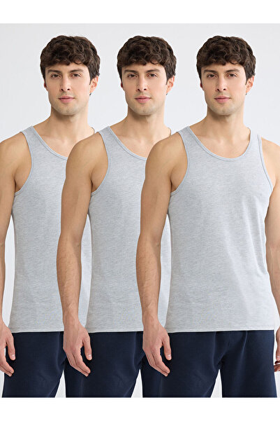 LC Waikiki Gray U-Neck Men's Undershirt 3-Piece Set
