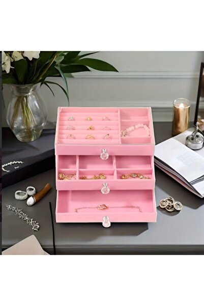 ALPCES Cutie de bijuterii cu 3 straturi, cu sertare, cutie de bijuterii din a...