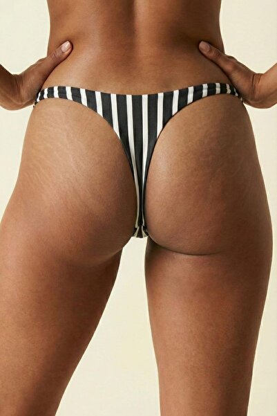 Vanilya Secret Black and White Striped Women's Laser Cut Stitch-Free Patterned Luxury Thong - Traceless, Comfortable, Stylish Underwear