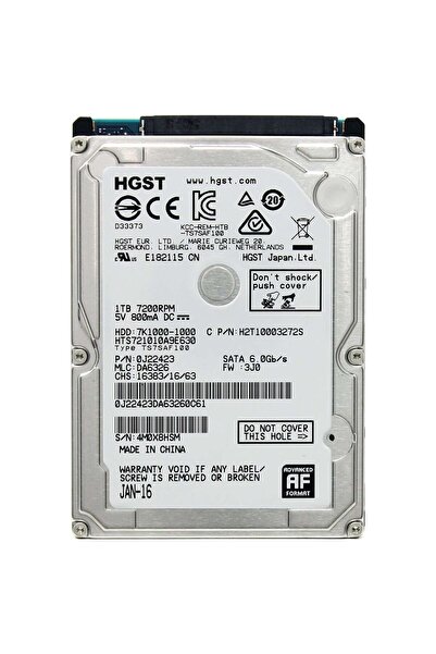 Travelstar 7k1000 2.5" 1tb 7200rpm Okuma 140 Mb/s Yazma 130 Mb/s Sata 3 Hts721010a9e630