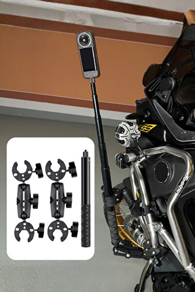 fimtech Aksiyon Kameralar İle Uyumlu Selfi Çubuğu ve Kelepçeli Motosiklet Bağlantı Seti
