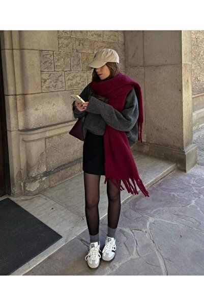 BE CHİC Women's Burgundy Soft Textured Scarf Shawl Shl1000