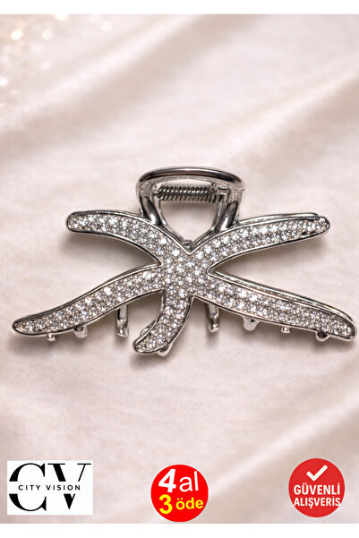 cityvision Agrafă de păr din metal model Starfish Silver cu pietre – Agrafă s...