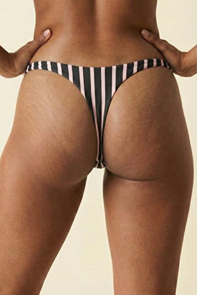 Vanilya Secret Black Powder Striped Women's Laser Cut Stitch-Free Patterned Luxury Thong - Traceless, Comfortable, Stylish Underwear