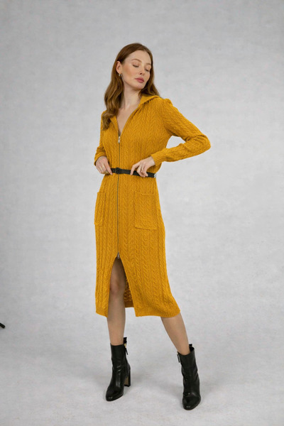 MISSRUBA Women's Mustard Zippered Knit Cardigan - Fh0002