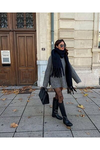 BE CHİC Women's Gray Soft Textured Scarf Shawl Shl1000