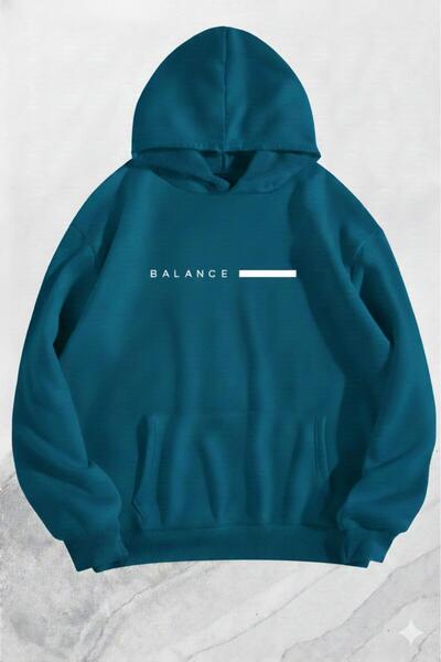 NO 601 Unisex Petrol Hooded Balance Printed Thick Sweatshirt