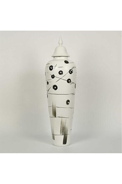 Vitale مزهرية بورسلين بغطاء على شكل زيتون 27*100 سم AK.JY0007