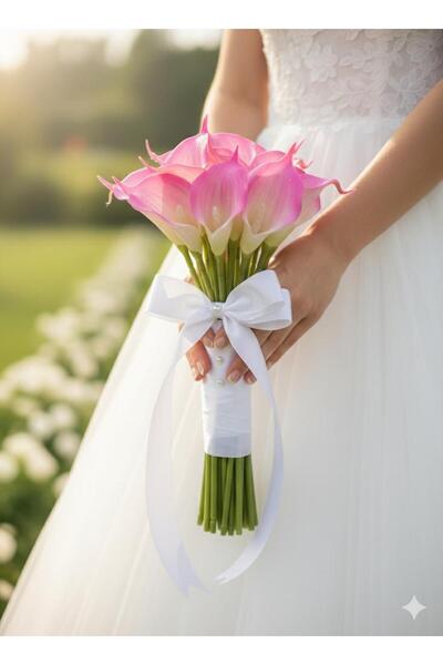 YASİMA Artificial 8-Piece Gala Flower White Pink Breezing Special Day and Hom...