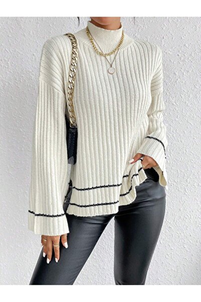 DOQU MILANO Πουλόβερ με λαιμόκοψη ψαρά και τελειώματα σε ύφανση φιτίλι