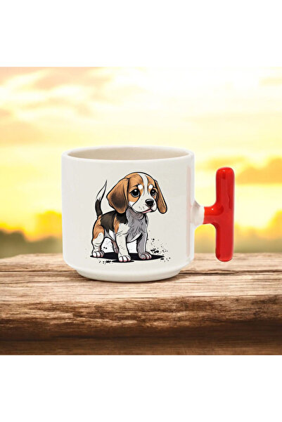 BB TRADE كوب سيراميك مطبوع بمقبض على شكل حرف T بتصميم Sweet Dog باللون الأحمر...