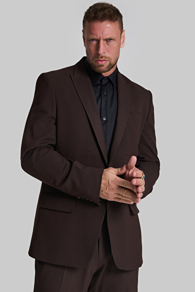 GustmanModa Erkek Kahverengi Slim Fit Tek Düğme Blazer Ceket