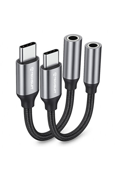 Techsuit Adaptor Audio USB-C - 3.5mm AC12 FuseXound, Gri, Set 2 bucati