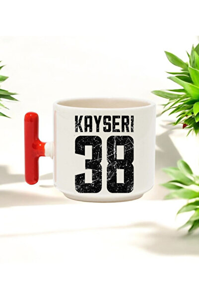 BB TRADE كأس سيراميك كايسيري 38 بتصميم أحمر بمقبض على شكل حرف T سعة مطبوع مل