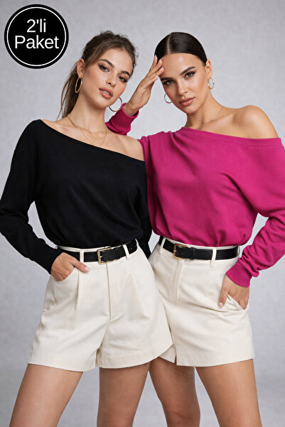 Rich Women's 2-Pack Black - Fuchsia Off-Shoulder Modal Blouse