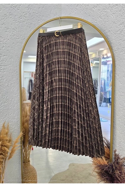 PilisePlus Ekose Piliseli Etek - Poliviskon Kumaş, Şık ve Rahat Tasarım