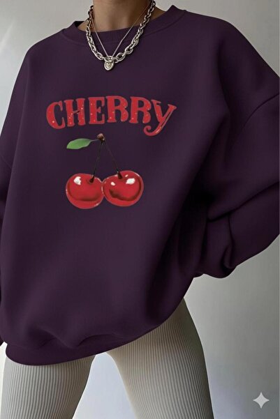 NO 601 Femei Purple Cherry cu imprimeu Winter Thick guler rotund