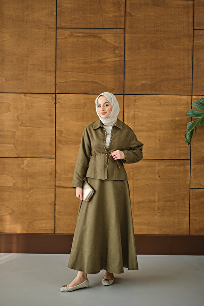 LOCCO Women's Blouse Hooked Nubuck Suit Green