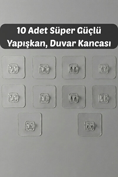 AKAMİNO 10 Adet Şeffaf Güçlü Yapışkanlı Banyo ve Mutfak Tel Rafı Askısı Su Ge...