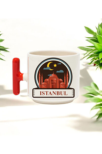 BB TRADE كوب سيراميك B مطبوع بتصميم اسطنبول مع مقبض أحمر، 250 مل