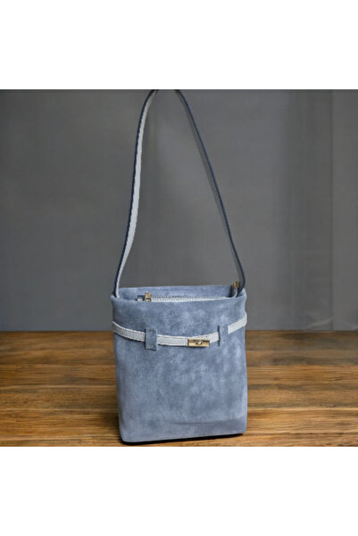 valentina victoria Genuine Suede 3-Section Wide Handle Shoulder Bag