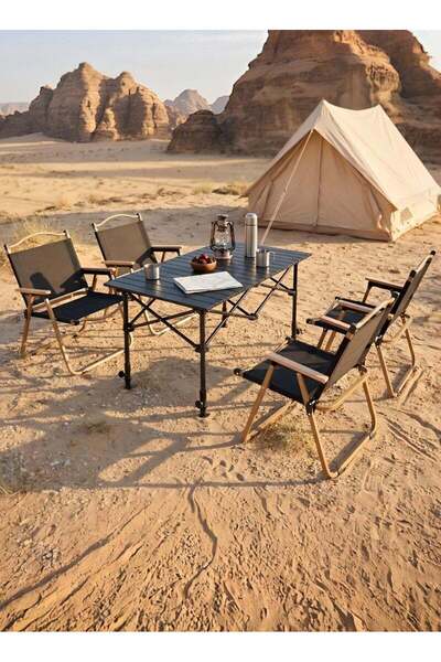 Taimi 5-piece camping set Folding camping table and four folding chairs with ...