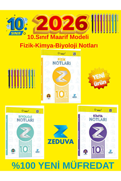 Üç Dört Beş Yayıncılık Zeduva 2026 10.Sınıf Fizik-Kimya-Biyoloji %100 Yeni Mü...