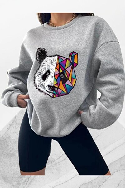 NO 601 Women's Grimelange Renklipanda Printed Winter Thick Crew Neck