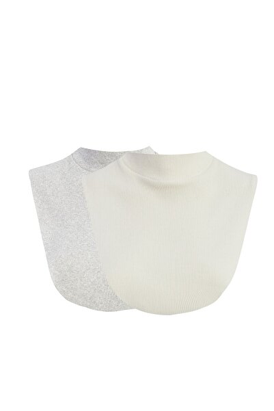 NEW JOURNAL طوق رقبة مزدوج اللون باللون الرمادي الإيكروي للنساء XL2041