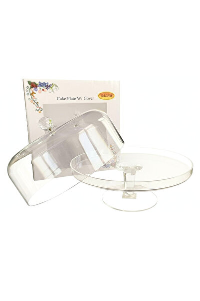 ALKHANBASHI Acrylic Cake Plate with Cover – Clear Pedestal Dessert Stand (28.5 × 28.5 × 22 cm)