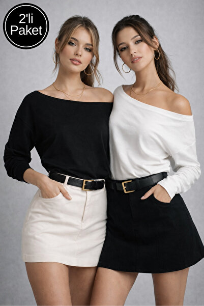 Rich Women's 2-Pack Black - White Off-Shoulder Modal Blouse