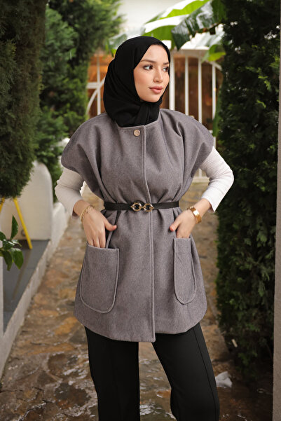 İmajButik سترة كاشي مبطنة بحزام مدخن