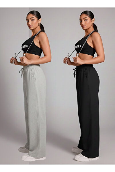 CANDERO Χειμερινό σετ 2 τεμαχίων (Μαύρο + Γκρι) Γυναικείο βαμβακερό παντελόνι...