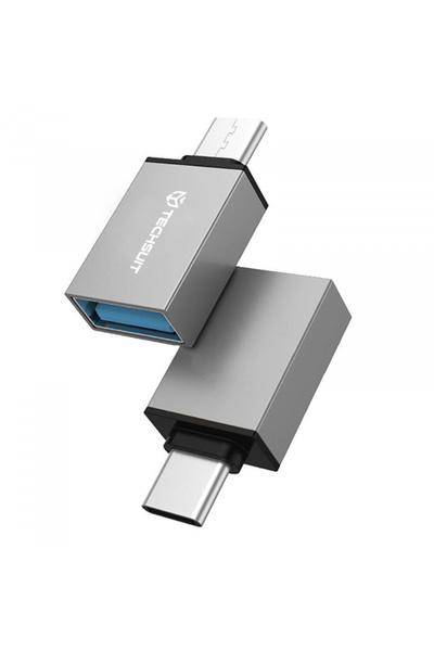 Techsuit Adaptor OTG microUSB / USB-C - USB-A A13 DuoVoltX, Gri, Set 2 bucăți