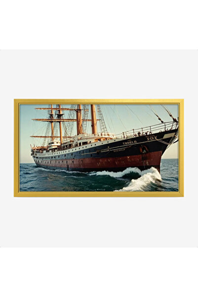 Tajridhome لوحة بحرية لسفينة قديمة تبحر في مياه زرقاء مع أمواج بيضاء، أجواء ت...