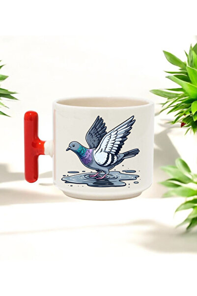 BB TRADE كوب سيراميك بتصميم الطائر الطائر باللون الأحمر بمقبض على شكل حرف T س...