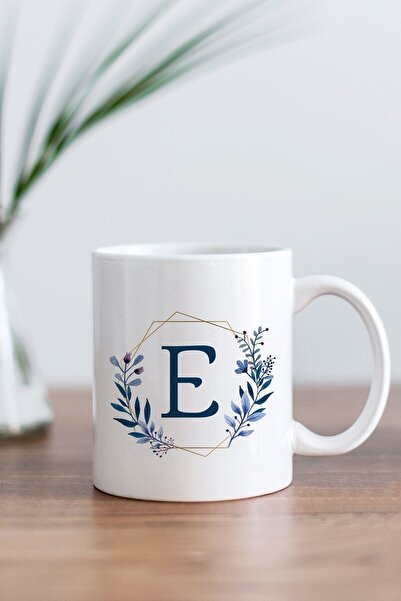 Mio Life White Letter E Printed Mug
