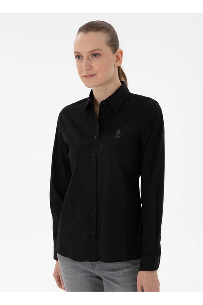 Polo U.S. Assn. U.S. Assn. Slim Fit Gömlek Yaka Siyah Kadın Gömlek