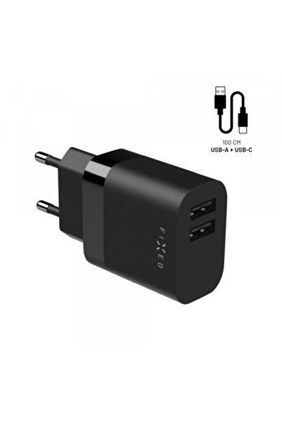 FIXED Incarcator Retea Cu Cablu USB-C Fixed, 17W, 3A, 2 x USB-A, Negru