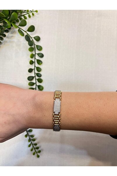 Betüştakıevi Zircon Stone Rectangular Plate Detailed Bracelet - Rose Gold