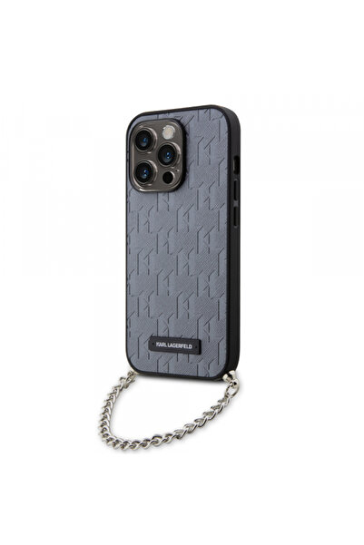 Karl Lagerfeld Case for Apple iPhone 14 Pro, Karl Lagerfeld, Saffiano Monogram Chain, Silver