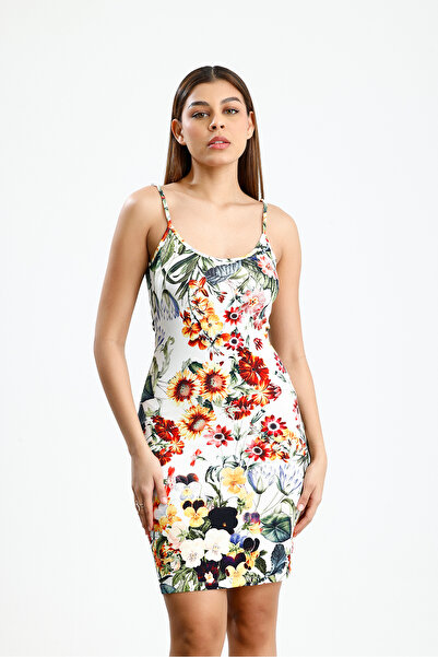 Sense Thin Strap L Stretch Fabric Viscose Dress Midi |   Elb36361 Sunflower Pattern