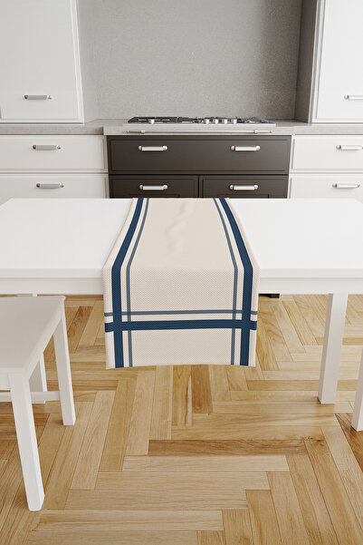 ASDİVA Rust Modern Striped Geometric Patterned Runner Navy Blue–Ecru