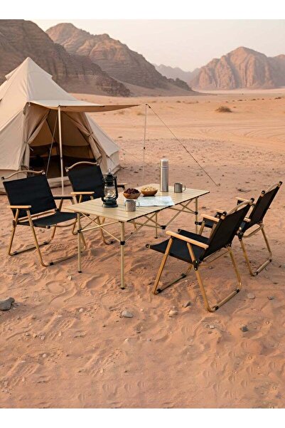 Taimi 5-piece camping set Folding camping table and four folding chairs with carryin bag(95x55x50cm)Black