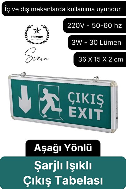 Svein Işıklı Aşağı Çift Yönlü Acil Çıkış Exit Tabelası Şarjlı Yönlendirme Par...