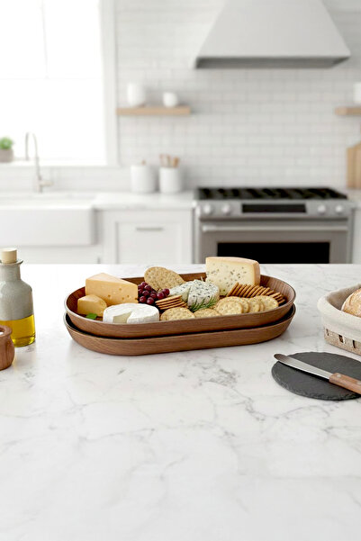 Kitchen Life Wooden Look Oval Stylish Presentation Boat Plate - Breakfast and...