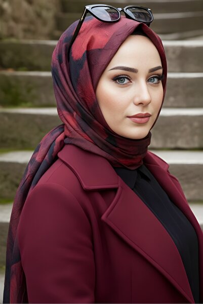 İmajButik Burgundy İpekhan Patterned Shawl