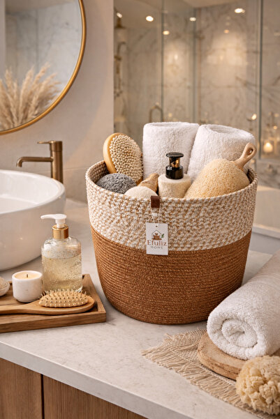 Efuliz Home Coș din paie de iută, coș pentru baie-prosoape-îmbrăcăminte-coș p...