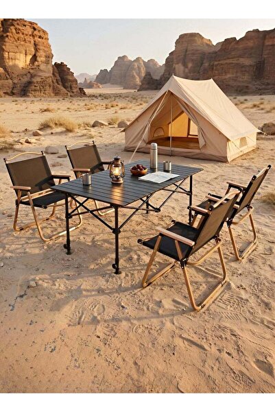Taimi 5-piece campin set Folding camping table and four folding chairs with c...
